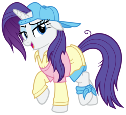 Size: 3500x3200 | Tagged: safe, alternate version, artist:cheezedoodle96, rarity, pony, friendship university, g4, .svg available, alternate hairstyle, anklet, backwards ballcap, baseball cap, cap, clothes, female, hat, high res, lidded eyes, looking at you, mare, open mouth, plainity, raised hoof, shirt, shorts, simple background, solo, svg, transparent background, vector