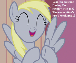 Size: 1088x897 | Tagged: safe, edit, edited screencap, editor:korora, screencap, derpy hooves, g4, slice of life (episode), bronybait, clothes, cosplay, costume, cropped, cute, derpabetes, text, town hall