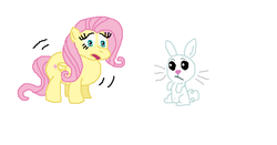 Size: 523x275 | Tagged: safe, artist:theinflater19, angel bunny, fluttershy, series:flutter p, g4, entranced, flutterblimp, imminent inflation, inflation, scared, stomach noise, this will end in balloons