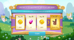 Size: 1024x552 | Tagged: safe, gameloft, trouble shoes, pony, g4, bits, daily login, gem, male, solo