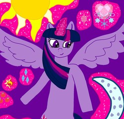 Size: 952x913 | Tagged: safe, artist:php185, twilight sparkle, alicorn, pony, g4, cutie mark, cutie mark background, female, flying, levitation, magic, mare, simple background, solo, sunset shimmer's cutie mark, telekinesis, twilight sparkle (alicorn), wing spreading