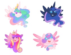 Size: 1024x793 | Tagged: safe, artist:erkythehero23, princess cadance, princess celestia, princess flurry heart, princess luna, alicorn, pony, g4, bust, female, filly, foal, mare, simple background, smiling, spread wings, sticker, transparent background, wings