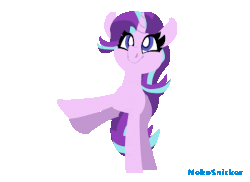 Size: 550x400 | Tagged: safe, artist:nekosnicker, starlight glimmer, pony, unicorn, g4, animated, cute, dancing, female, gif, glimmerbetes, hooves, horn, lineless, mare, silly, silly pony, simple background, smiling, solo, transparent background, waddle