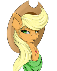 Size: 2000x2500 | Tagged: safe, artist:skitsroom, applejack, earth pony, pony, g4, female, hat, high res, mare, signature, simple background, smiling, solo, white background