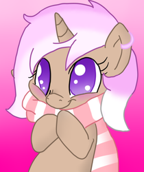 Size: 442x525 | Tagged: safe, artist:feelingpandy, oc, oc only, oc:shizuka hasu, pony, unicorn, adorable face, base used, blushing, clothes, cute, gradient background, male, multicolored hair, piercing, scarf, solo, stallion, trap, wingding eyes