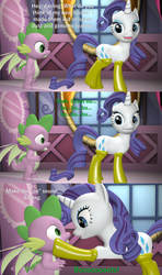 Size: 920x1553 | Tagged: safe, artist:papadragon69, rarity, spike, dragon, comic:zits, g4, 3d, bonding, boots, butt, comic, emergency edible boots, plot, shoes, source filmmaker, winged spike, wings