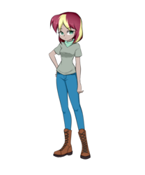 Size: 1000x1200 | Tagged: safe, artist:twilite-sparkleplz, oc, oc only, oc:brown betty, equestria girls, g4, boots, clothes, equestria girls-ified, jeans, neckerchief, pants, shoes, simple background, solo, transparent background