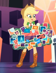 Size: 487x630 | Tagged: safe, screencap, applejack, constructive criticism, constructive criticism: rainbow dash, equestria girls, g4, my little pony equestria girls: better together, boots, cowboy hat, cropped, female, geode of super strength, hat, shoes