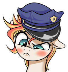 Size: 930x986 | Tagged: safe, artist:coinpo, oc, oc only, oc:juvy smalls, earth pony, pony, bust, police uniform, simple background, solo, transparent background