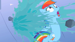 Size: 1280x720 | Tagged: safe, screencap, rainbow dash, pony, g4, the mysterious mare do well, dam, derp, faic, female, leaking, rainbow dash is best facemaker, solo, water