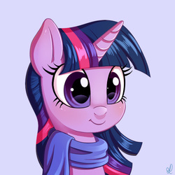 Size: 500x500 | Tagged: safe, artist:divlight, twilight sparkle, pony, g4, bust, clothes, cute, female, scarf, smiling, solo, twiabetes