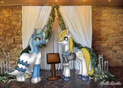 Size: 700x498 | Tagged: safe, artist:commandereclipse, prince blueblood, trixie, g4, clothes, dress, female, irl, male, marriage, photo, ponies in real life, ship:bluetrix, shipping, straight, wedding, wedding dress