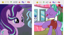 Size: 1227x676 | Tagged: safe, screencap, ever essence, firelight, starlight glimmer, pony, unicorn, derpibooru, g4, the parent map, animated, cropped, cute, father and daughter, female, gif, glimmerbetes, juxtaposition, juxtaposition win, like father like daughter, like parent like child, male, mare, meme, meta, one eye closed, runs in the family, stallion, wink