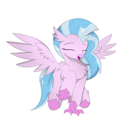 Size: 1000x1000 | Tagged: safe, artist:llhopell, silverstream, classical hippogriff, hippogriff, g4, chest fluff, cute, diastreamies, eyes closed, female, simple background, solo, spread wings, white background, wings
