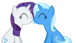 Size: 868x494 | Tagged: safe, artist:themexicanpunisher, rarity, trixie, pony, unicorn, g4, eyes closed, female, lesbian, mare, rarixie, shipping, simple background, smiling, white background