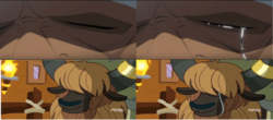 Size: 1024x452 | Tagged: safe, edit, edited screencap, screencap, yak, g4, yakity-sax, comparison, crying, doberman (one piece), one piece, one piece film: z, yomiel