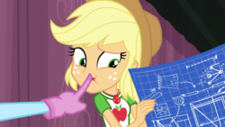 Size: 1280x720 | Tagged: safe, screencap, applejack, photo finish, constructive criticism, constructive criticism: photo finish, equestria girls, g4, my little pony equestria girls: better together, blueprint, female, geode of super strength