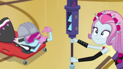Size: 1280x720 | Tagged: safe, screencap, photo finish, violet blurr, constructive criticism, constructive criticism: photo finish, equestria girls, g4, my little pony equestria girls: better together, duo, duo female, female, hard hat, projector, safety goggles