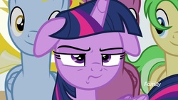 Size: 1920x1080 | Tagged: safe, screencap, desert wind, lightning riff, saturn (g4), twilight sparkle, alicorn, pegasus, pony, friendship university, g4, my little pony: friendship is magic, floppy ears, las pegasus resident, twilight sparkle (alicorn), twilight sparkle is not amused, unamused