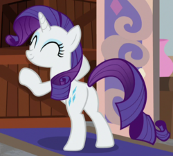 Size: 626x564 | Tagged: safe, screencap, rarity, pony, unicorn, friendship university, g4, bipedal, bipedal leaning, butt, cropped, cute, eyes closed, female, leaning, mare, plot, raribetes, smiling, solo