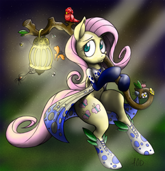 Size: 963x1000 | Tagged: safe, artist:dfectivedvice, artist:sepiakeys, color edit, edit, fluttershy, bee, bird, butterfly, insect, pegasus, pony, spider, g4, cloak, clothes, colored, female, lantern, shoes, sitting, solo