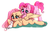 Size: 6377x4092 | Tagged: safe, artist:yukomaussi, fluttershy, pinkie pie, earth pony, pegasus, pony, rabbit, g4, absurd resolution, animal, female, lesbian, mare, ship:flutterpie, shipping, wings