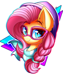 Size: 1024x1231 | Tagged: safe, artist:kaleido-art, fluttershy, pegasus, pony, fake it 'til you make it, g4, alternate hairstyle, bust, ear fluff, female, hipstershy, mare, simple background, solo, transparent background