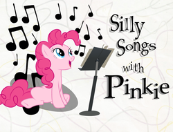 Size: 1006x768 | Tagged: safe, artist:ianpony98, pinkie pie, g4, card, music stand, silly songs, silly songs with pinkie, song in the comments, title card, veggietales