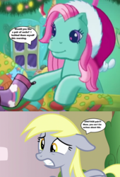 Size: 1250x1835 | Tagged: safe, edit, edited screencap, editor:korora, screencap, derpy hooves, minty, a very minty christmas, g3, g4, season 7, triple threat, clothes, cropped, female, freaked out, headcanon, mother and daughter, mothers gonna mother, ponyville, sock song, socks, speech bubble, text, that pony sure does love socks, uh oh