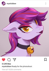 Size: 1080x1552 | Tagged: safe, artist:mozzarella, oc, oc only, oc:mystic blare, earth pony, pony, digital art, femboy, instagram, jewelry, lipstick, makeup, male, mascara, necklace, social media, solo, text, trap, ych result