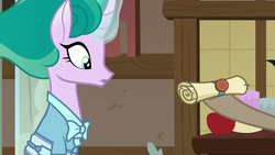 Size: 1280x720 | Tagged: safe, screencap, mistmane, pony, unicorn, campfire tales, g4, female, mare, scroll, solo focus