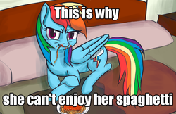Size: 1003x649 | Tagged: safe, anonymous artist, rainbow dash, pony, g4, 4chan, angry, colored, cute, dashabetes, drawthread, eating, female, food, looking at you, pasta, ponified animal photo, solo, spaghetti, this is why chrysalis can't enjoy her spagoots, this is why krystal can't enjoy her sandwich