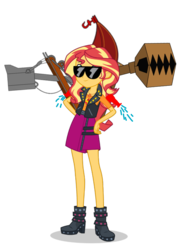 Size: 720x1007 | Tagged: artist needed, safe, artist:sodorsiren productions, derpibooru exclusive, sunset shimmer, equestria girls, equestria girls series, g4, spoiler:big world big adventures, spoiler:ttte season 22, belle, claw, crane, crossover, diesel 10, geode of empathy, harvey (ttte), marion the steam shovel, meme, rebecca the happy engine, shovel, simple background, spoilers for another series, sunglasses, thomas the tank engine, transparent background, wat