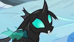 Size: 1280x720 | Tagged: safe, screencap, thorax, changeling, g4, the times they are a changeling, confused, fangs, male, snow