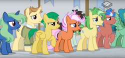 Size: 1362x634 | Tagged: safe, screencap, alpha beta, fast break, fiery fricket, final countdown, flowerescent, saturn (g4), sprout greenhoof, wintergreen, earth pony, pegasus, pony, unicorn, friendship university, g4, background pony, boomerang (tv channel), cropped, crowd, female, las pegasus resident, male, mare, stallion, youtube link