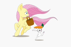 Size: 1200x800 | Tagged: safe, artist:alloco, angel bunny, fluttershy, pegasus, pony, g4, basket, female, mare, simple background, white background