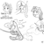 Size: 1280x1280 | Tagged: safe, artist:yakoshi, lyra heartstrings, pinkie pie, princess celestia, sweetie belle, trixie, alicorn, earth pony, pony, unicorn, g4, blushing, boop, disembodied hoof, donut, exclamation point, female, filly, food, looking at you, looking back, male, mare, monochrome, offscreen character, open mouth, simple background, sketch, sketch dump, spider web, spider-man, stare, surprised, sweetie belle's stare, text, tongue out, white background