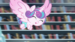 Size: 1280x720 | Tagged: safe, screencap, princess flurry heart, alicorn, pony, g4, the crystalling, baby, baby pony, eyes closed, female, flying, solo