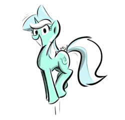 Size: 1287x1231 | Tagged: safe, artist:christheblue, lyra heartstrings, pony, unicorn, g4, cute, female, giddy lyra, grin, irrational exuberance, jumping, lyrabetes, mare, simple background, smiling, solo, white background