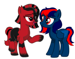 Size: 1221x974 | Tagged: safe, artist:meimisuki, artist:summersketch-mlp, oc, oc only, oc:crimson glow, pegasus, pony, base used, duo, female, simple background, transparent background