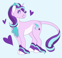 Size: 1280x1200 | Tagged: safe, artist:horsepowerred, starlight glimmer, classical unicorn, pony, unicorn, g4, chest fluff, heart, horn, leonine tail, smiling, unshorn fetlocks