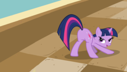 Size: 1600x900 | Tagged: safe, edit, edited screencap, screencap, twilight sparkle, pony, unicorn, a canterlot wedding, g4, butt, face down ass up, female, lidded eyes, mare, one of the animators actually made this, out of context, plot, sunshine sunshine, twibutt