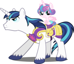 Size: 1024x888 | Tagged: safe, artist:mattbas, artist:pink1ejack, edit, editor:slayerbvc, vector edit, princess flurry heart, shining armor, alicorn, pony, unicorn, g4, armor, baby, baby pony, diaper, father and daughter, female, filly, flurry heart riding shining armor, foal, looking at you, looking up, male, ponies riding ponies, riding, simple background, sitting, stallion, transparent background, vector