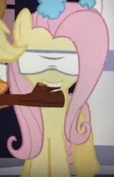 Size: 1943x3022 | Tagged: safe, screencap, fluttershy, pegasus, pony, g4, sweet and elite, blindfold, cropped, female, mare, solo