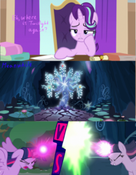 Size: 1414x1818 | Tagged: safe, edit, edited screencap, screencap, mean twilight sparkle, starlight glimmer, tree of harmony, twilight sparkle, alicorn, pony, unicorn, a matter of principals, g4, the mean 6, clone, comic, screencap comic, twilight sparkle (alicorn)