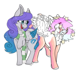 Size: 2661x2517 | Tagged: safe, artist:sugartm, oc, oc only, oc:cecil, oc:lyra shy, pegasus, pony, clothes, female, high res, mare, scarf, simple background, transparent background, two toned wings