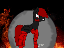 Size: 1200x900 | Tagged: safe, oc, oc:crimson flame, pegasus, pony, angry, fire, leg fluff, male, red and black oc, red eyes, smoke, stallion