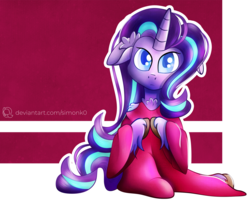 Size: 2000x1617 | Tagged: safe, artist:simonk0, starlight glimmer, pony, unicorn, g4, clothes, dress, female, simple background, sitting, solo, transparent background
