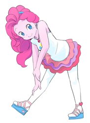 Size: 841x1148 | Tagged: safe, artist:natagara, pinkie pie, equestria girls, g4, my little pony equestria girls: better together, clothes, cute, diapinkes, female, geode of sugar bombs, looking at you, magical geodes, pantyhose, sandals, shirt, shoes, simple background, skirt, solo, white background