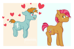 Size: 2647x1761 | Tagged: safe, artist:skylarkeeper, babs seed, snips, g4, bips, female, floating heart, heart, heart eyes, male, shipping, straight, wingding eyes